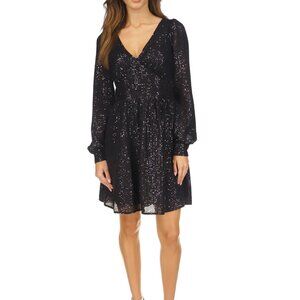 Michael Kors Women's Sequin Stripe Long Sleeve V-Neck Dress In Black  Size P/L